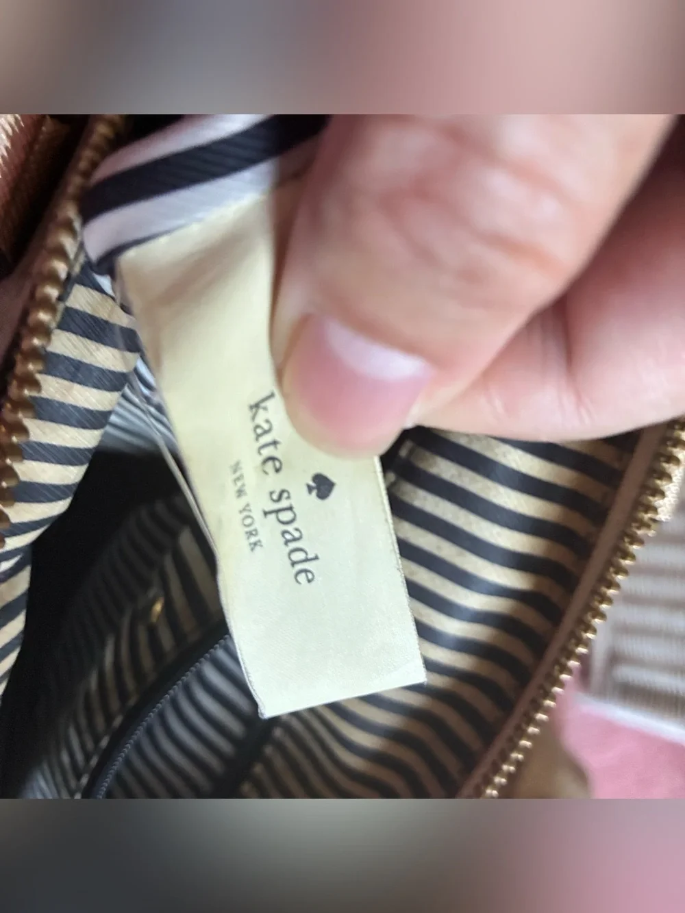 Kate Spade Metallic Rose Gold Zipper Tote Bag